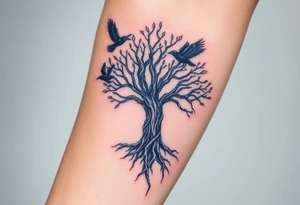The Tree of Life, color infused, ravens flying around it, tattoo idea
