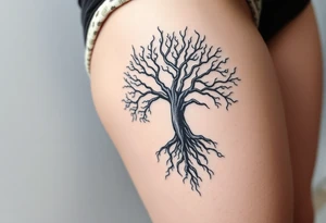 mystical tree of life with cosmic roots and celestial branches tattoo idea