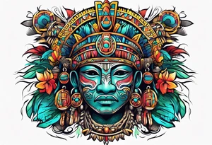 Colorful Mayan cave tattoo idea