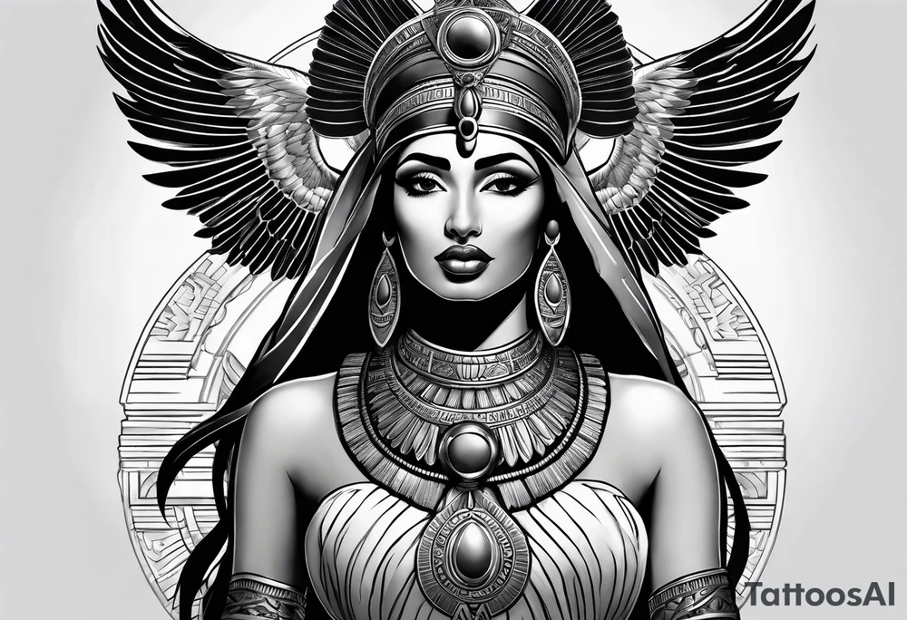 black and gray photo realistic goddess isis tattoo idea