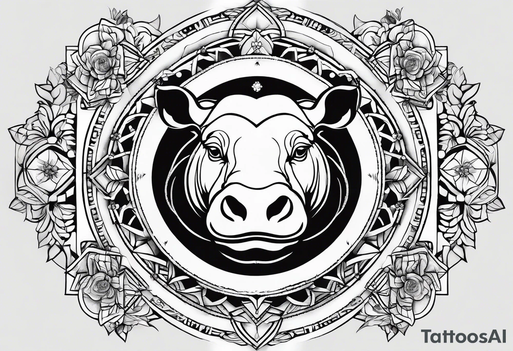 Very asymmetrical, +geometric pattern, with realistic full moon, with seeious looking hippo, +zen feel, + Buddhism touch, +tribal, +geometric
with wintersweet flower bud, +portrait orientation, +inkart touch, tattoo idea