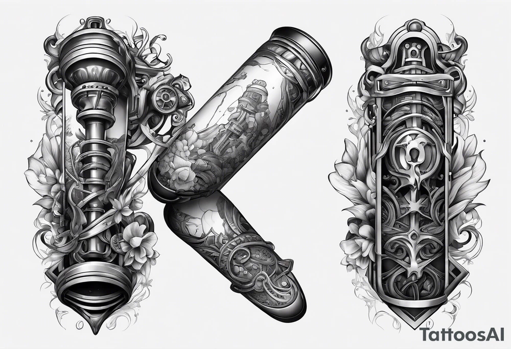 Broken suspension components inside human leg tattoo idea