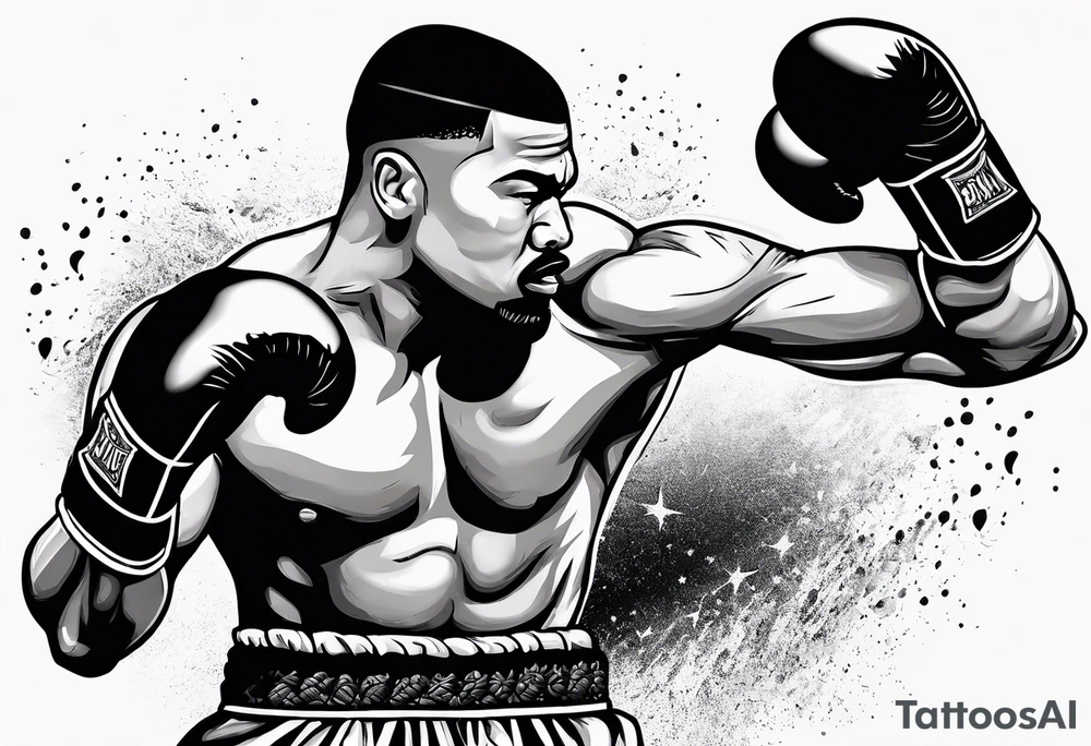 A boxer punching a punching back made out of a sack of potatoes tattoo idea