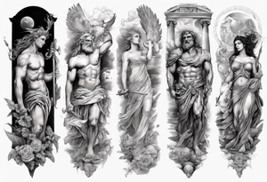 greek mythology
many details
full arm sleeve
realisism tattoo idea