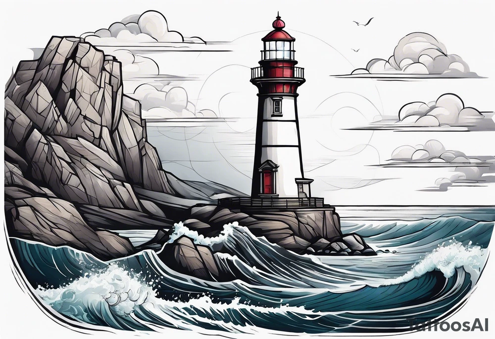 lighthouse at the ocean,  framed, minimalistic tattoo idea