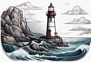 lighthouse at the ocean,  framed, minimalistic tattoo idea