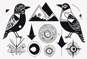 Kora with mountains birds tattoo idea