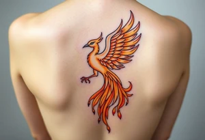 magnificent phoenix rising from golden flames with trailing embers tattoo idea