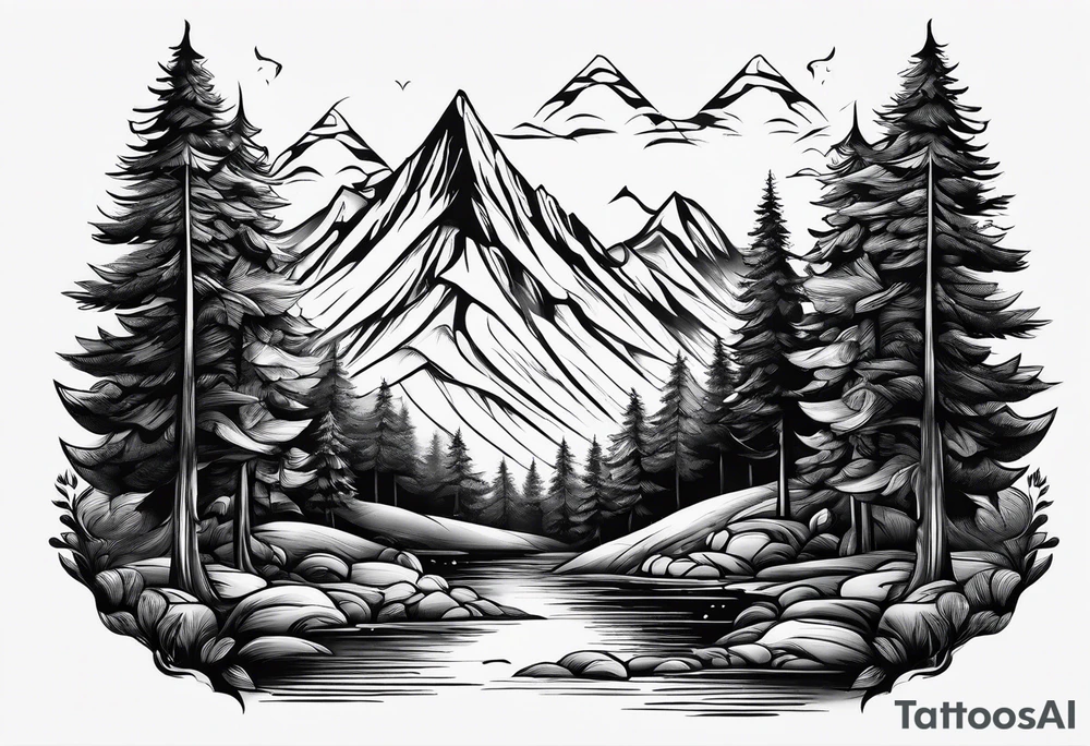 small mountain and trees tattoo idea