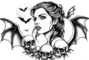 female vampire,bats,full moon,skulls. tattoo idea
