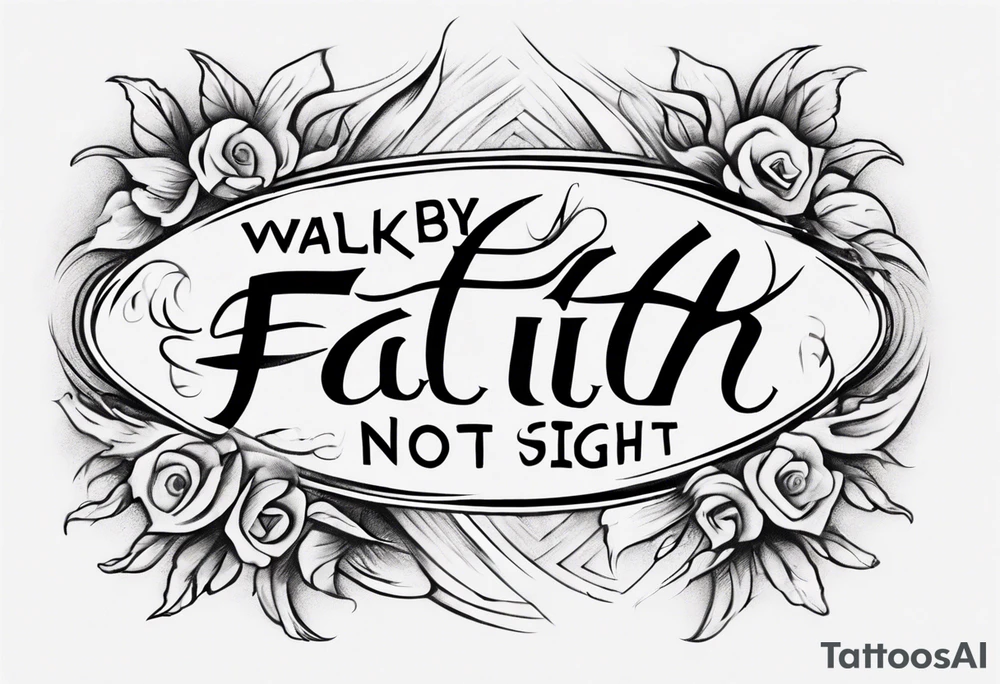 “walk by faith, not by sight” with an elegant script font. Integrate a subtle stairwell wrapping around the quote. This design captures the essence of the journey guided by faith. tattoo idea