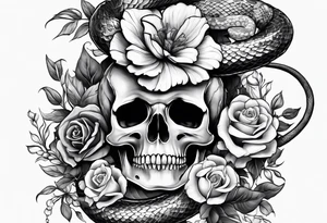 Floral arrangement with a snake and skull tattoo idea