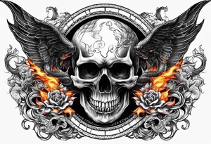 Flying fiery skull with encircling dragon tattoo idea