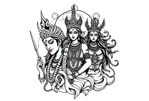 Lord Shiva, Godess Kali, Godess Lilith with the moon phases in the background tattoo idea