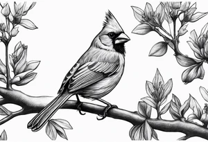 Masculine, cardinal on branch, realistic, upper arm, black and white, Hungarian tattoo idea