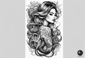 Leg sleeve with mermaid and octopus tattoo idea