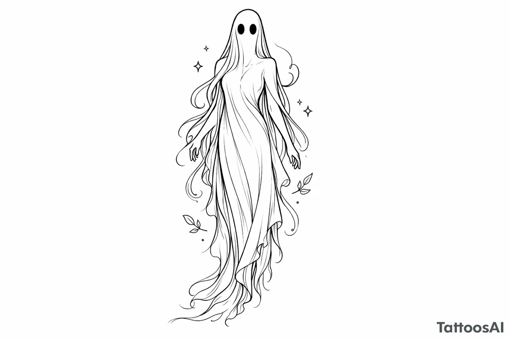 Tall girly ghost line work tattoo idea