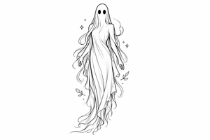 Tall girly ghost line work tattoo idea