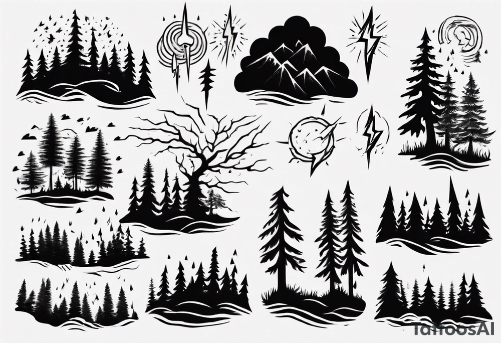 lightning storm over forest tattoo idea