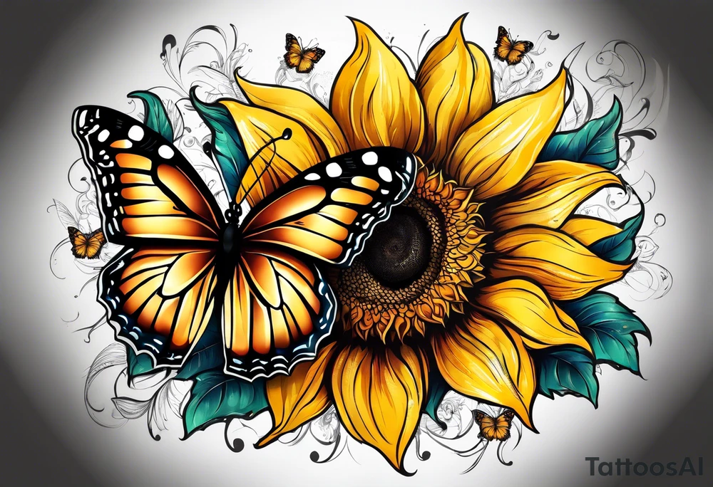 Sunflower with butterflies tattoo idea