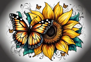 Sunflower with butterflies tattoo idea