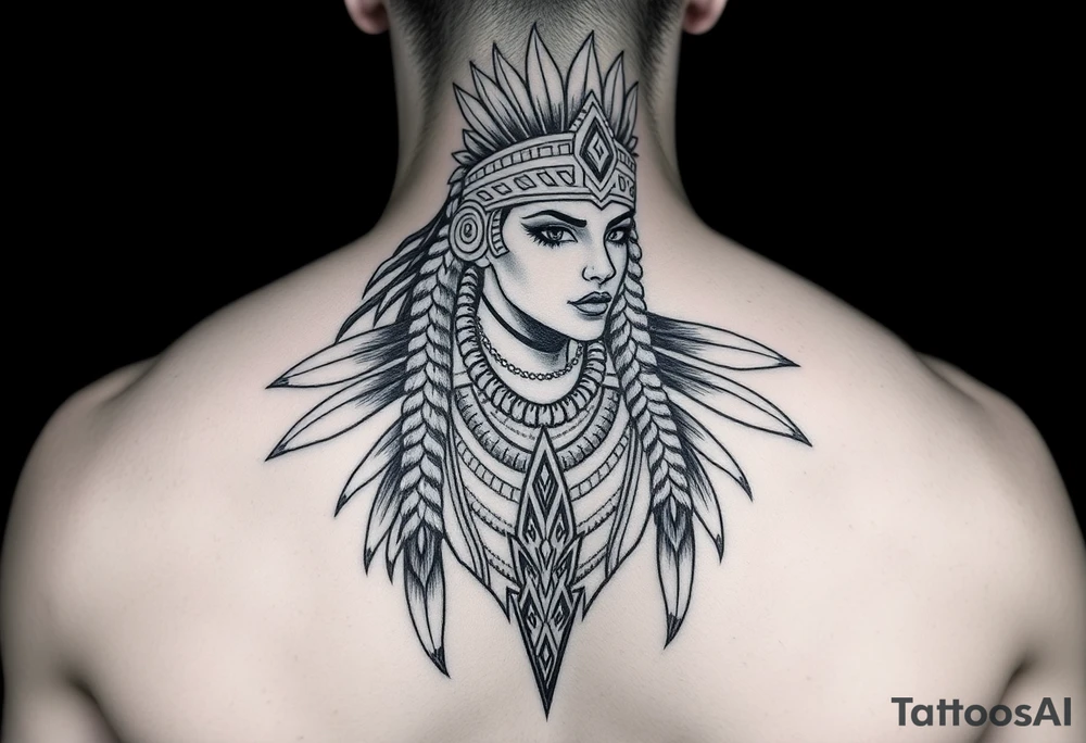 modern lady Aztec warrior tattoo idea