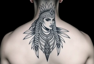 modern lady Aztec warrior tattoo idea