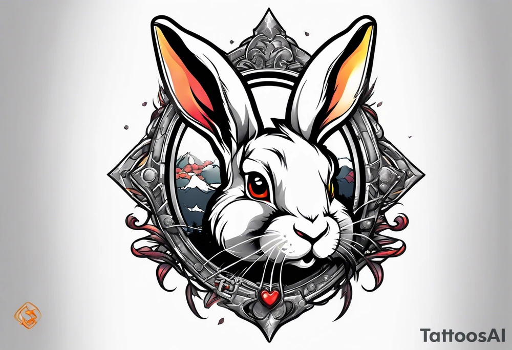 Rabbit breaking from chains and flying away tattoo idea