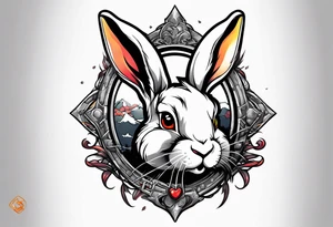Rabbit breaking from chains and flying away tattoo idea
