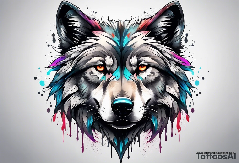 Leaking painted Wolf tattoo idea