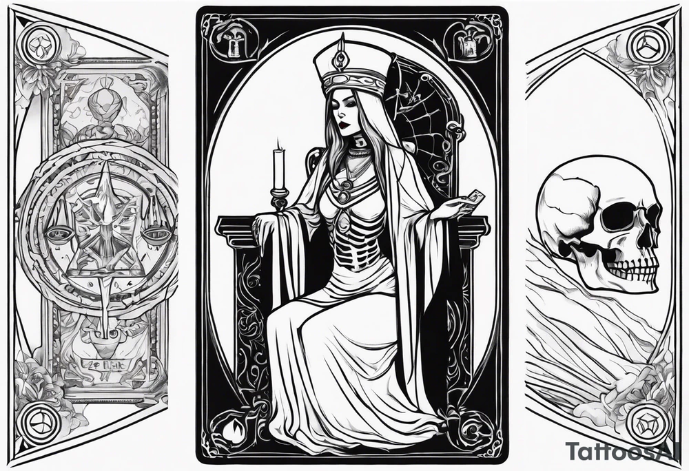 High priestess as a skeleton tarot card tattoo idea