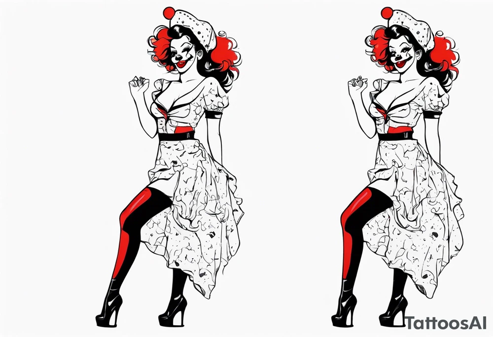 pin up style clown woman full body tattoo idea