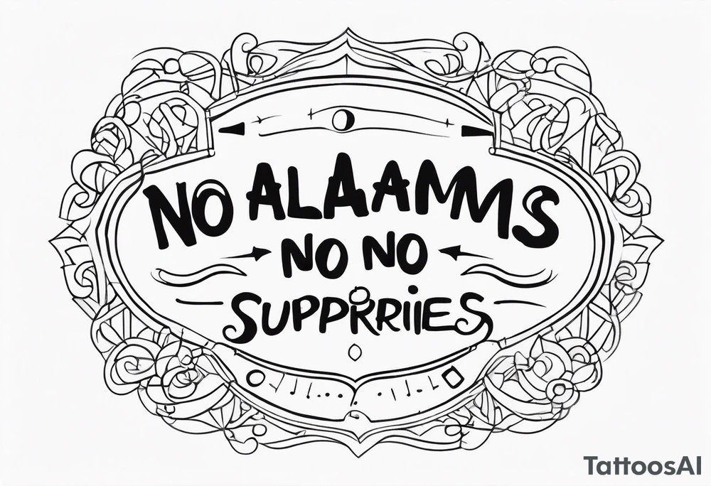 "no alarms and no surprises" in a handwritten font tattoo idea