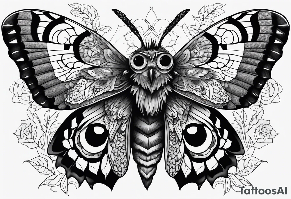 Dead head moth with owl eyes tattoo idea
