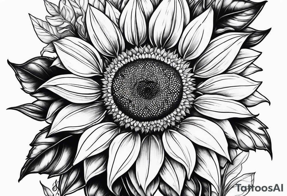Leg sleeve sunflower tattoo idea