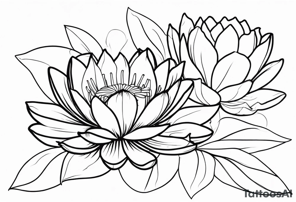 waterlily and morning glory line flower boquet tattoo idea