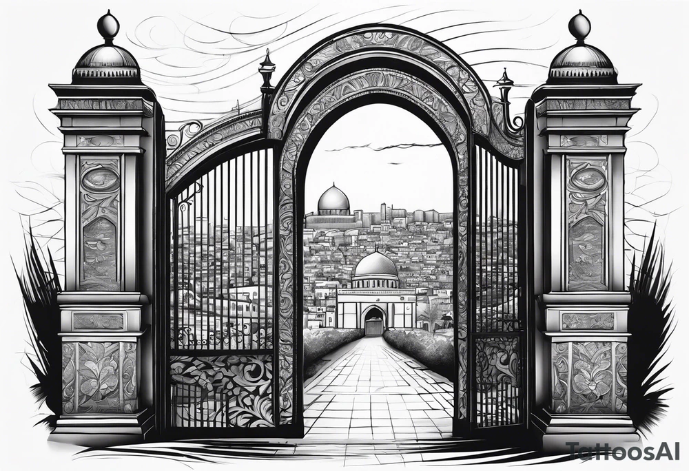 israel city vector gate 
swirl  vignette tattoo idea