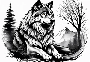 Fluffy wolf sitting tattoo idea