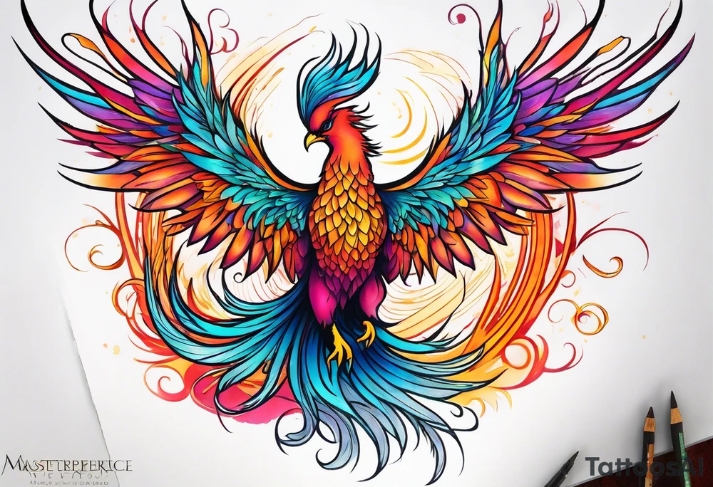 ethereal rising phoenix tattoo idea