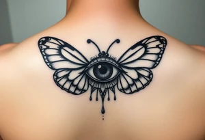 Throat tattoo eye with butterfly wings around it tattoo idea