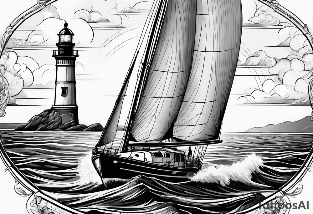 voilier vue de face.phare maritime dans le voilier servant de mat pour les voiles. tattoo idea
