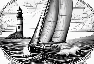 voilier vue de face.phare maritime dans le voilier servant de mat pour les voiles. tattoo idea