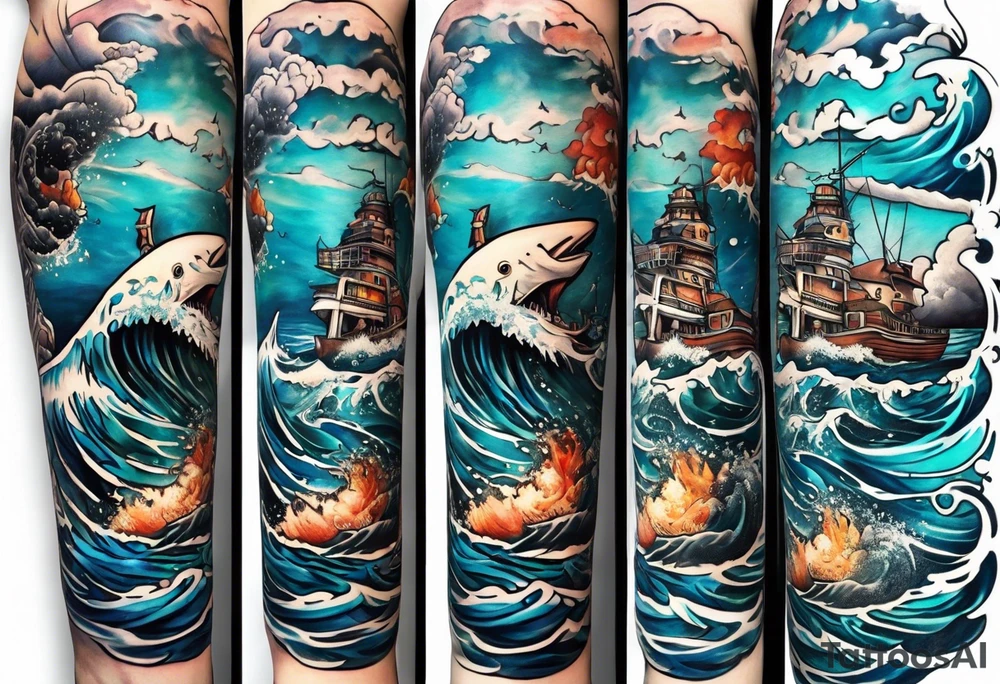 an half sleeve for my lower left leg that is completely rough ocean water tattoo idea