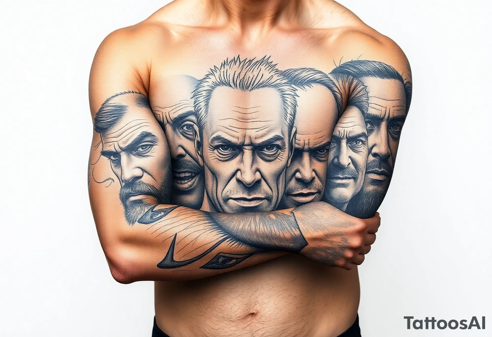 creative collage of different emotional faces tattoo idea