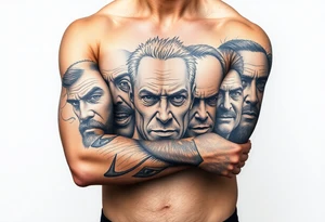 creative collage of different emotional faces tattoo idea