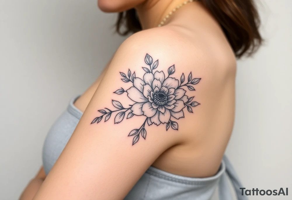 Rose and Chrysanthemum bouquet tattoo tattoo idea