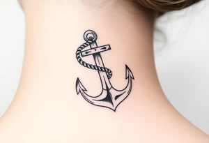 weathered anchor wrapped in nautical rope with sea waves tattoo idea