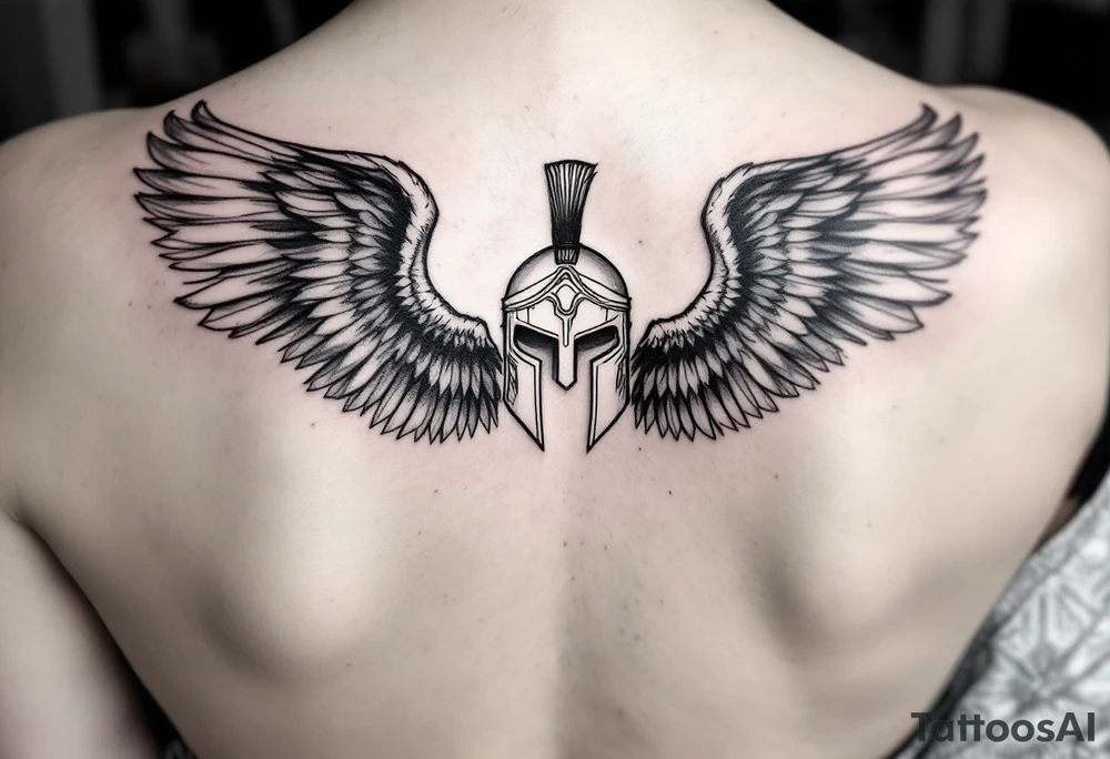 forearm tattoo of a spartan warrior with angel wings tattoo idea