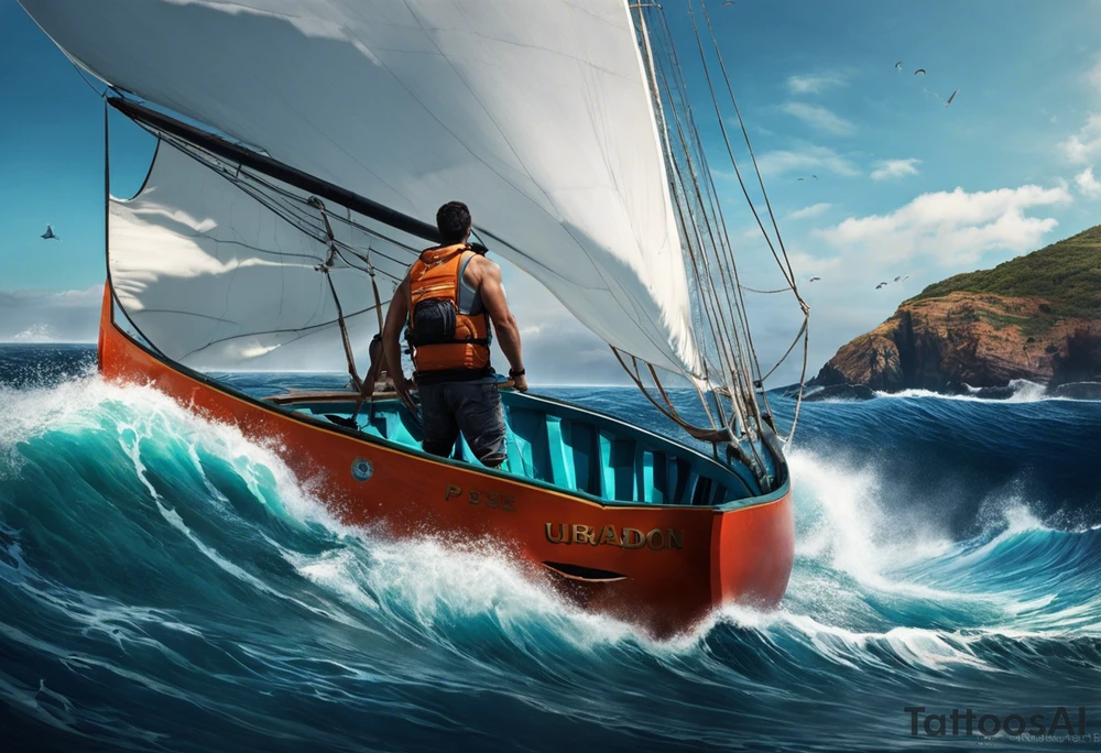 Quiero en todo el brazo derecho lo siguiente:

Será un constrante de mar caótico y tranquilo

En la parte del hombro a poseidon con unas olas de mar caotico y un barco con problemas por las olas

En la parte del antebrazo un buceador con una ballena o tiburon en un arrecife de coral, en un mar muy tranquilo tattoo idea