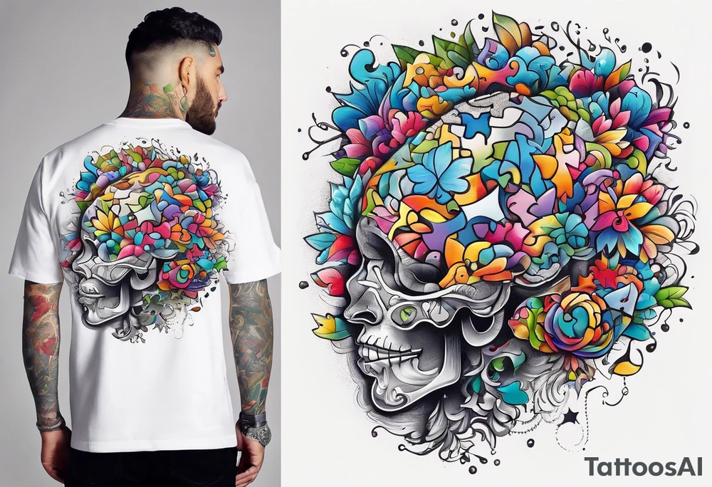 anthropomorphic brain made of puzzle pieces tattoo idea